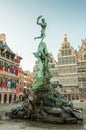 Antwerp's city hall with the Brabo fountain on the Great Market Royalty Free Stock Photo