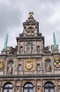 Closeup of Gable top of City Hall, Antwerp, Belgium