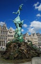 Brabo Fountain, an eclectic-style fountain-sculpture, located in the Grote Markt in Antwerp. Royalty Free Stock Photo