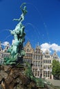 Brabo Fountain, an eclectic-style fountain-sculpture, located in the Grote Markt in Antwerp. Royalty Free Stock Photo