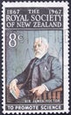 Antwerpen, Belgium - November 13, 2020: A stamp print by New Zealand shows image portrait of Sir James Hector