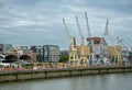 Collection of historic port cranes, Antwerpen, Belgium