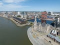 Antwerpen , 9th of August 2022, Belgium. MAS - Museum aan de Stroom and city skyline and Loodswezen Schipperskwartier Royalty Free Stock Photo