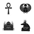 Anubis, Ankh, Cairo citadel, Egyptian beetle.Ancient Egypt set collection icons in black style vector symbol stock