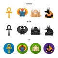 Anubis, Ankh, Cairo citadel, Egyptian beetle.Ancient Egypt set collection icons in cartoon,black,flat style vector Royalty Free Stock Photo