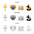 Anubis, Ankh, Cairo citadel, Egyptian beetle.Ancient Egypt set collection icons in cartoon,outline,monochrome style