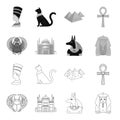 Anubis, Ankh, Cairo citadel, Egyptian beetle.Ancient Egypt set collection icons in outline,monochrome style vector