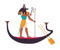 Anubis or Inpu on Boat as Ancient Egyptian God of Death Vector Illustration Royalty Free Stock Photo