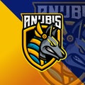 Anubis in Shield mascot esports logo design vector with modern character cartoon illustration concept style for badge, emblem and Royalty Free Stock Photo