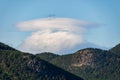 Anvil cloud formation over mountains covered in coniferous forests - cumulonimbus incus