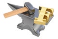 Anvil with gold franc symbol, 3D rendering