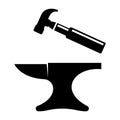 Anvil and Hammer forge icon. Blacksmith vector illustration