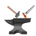 Anvil with hammer and tongs