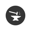 Anvil with hammer white icon. Vector illustration