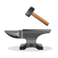 Anvil icon with hammer on white. Block hard surface