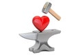 Anvil with red heart, 3D rendering Royalty Free Stock Photo