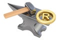 Anvil with registered trademark sign, 3D rendering