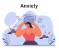 Anxiety. Character mental health issues. Woman coping with psychological