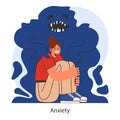 Anxiety. Character mental health issues. Woman coping with psychological