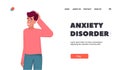 Anxiety Disorder Landing Page Template. Thoughtful Male Character Think, Search Solution, Solve Task, Develop Idea