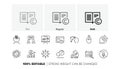 Anxiety, Electric plug and Tanning time line icons. For web app, printing. Line icons. Vector