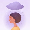 Anxiety, Obsessive compulsive, ADHD, and Mental disorders concept. Closeup sad young woman with a rainy cloud above the head