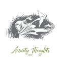 Anxiety thoughts, hijab, idea, Islam concept. Hand drawn isolated vector.