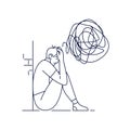 Anxiety vector illustration. Young man in a state of depression, feels anxiety, suffers from mental illnesses