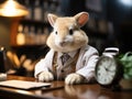 Anxious bunny checks watch waiting stylishly
