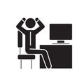 Anxious businessman in office black vector concept icon. Anxious businessman in office flat illustration, sign