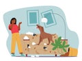 Anxious Female Owner and Dog Damaged Sofa, Visual Representation Of Behavior Problems In Pets, Vector Illustration