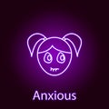 anxious girl face icon in neon style. Element of emotions for mobile concept and web apps illustration. Signs and symbols can be