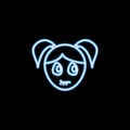 anxious girl face icon in neon style. One of emotions collection icon can be used for UI, UX