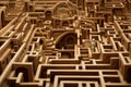 Anxious Lost man in wooden tangled maze. Generate ai