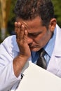 Anxious Male Doctor Wearing Lab Coat