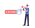 Anxious Man with Smartphone Shocked with Internet Account been Blocked. User can not Enter in Social Media Networks
