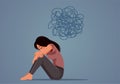 Sad Woman Having Dark Depressive Thought Vector Illustration