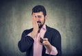 Anxious scared young man watching horror movies Royalty Free Stock Photo