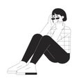 Anxious woman korean black and white 2D line cartoon character