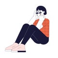 Anxious woman korean 2D linear cartoon character