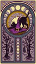 Black cat and witch hat, art nouveau style card