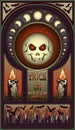 Art nouveau halloween card, full moon skull