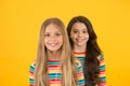 For any hair type. Blonde and brunette. Healthy and shiny hair. Kids cute children with long hairstyle. Hairdo tips