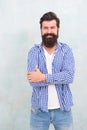 Any length any style. Happy hipster with unshaven beard hair. Unshaven man with bearded smile in casual style