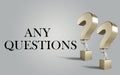 Any questions text and 3d question mark icon background. 3d Illustration of question marks isolated Royalty Free Stock Photo