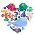 any various fish collection set that colored blue green orange blue black with the white background cartoon Royalty Free Stock Photo