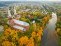 Anyksciai, Lithuania: neo-gothic roman catholic church in the autumn