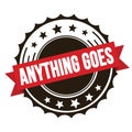 ANYTHING GOES text on red brown ribbon stamp