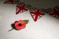 Anzac day. Australian and New Zealand national public holiday or Remembrance day. Red poppy on biege stone background Royalty Free Stock Photo