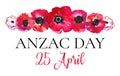 Anzac day composition with poppies in a row. Hand drawn watercolor sketch illustration with title Royalty Free Stock Photo